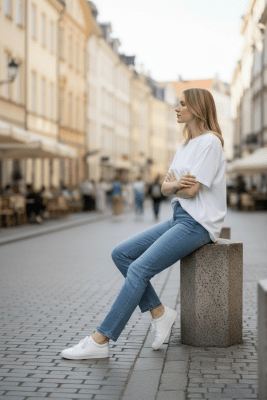 Zoom bild av Pamela - Jeans straight - Ljus denim