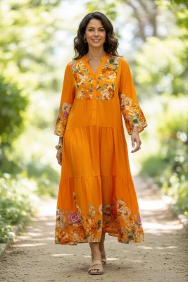 Zoom bild av Riona - Volangklänningar med knappar - Orange - One Size