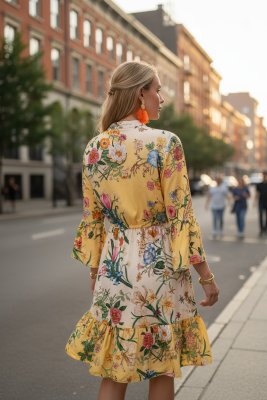 Zoom bild av Carola - Blommig midiklänning - Gul - One Size