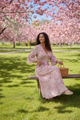 Zoom bild av Paisleymönstrad klänning med smock - Rosa