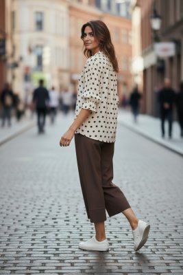 Zoom bild av Venny - Prickig blus - Creme / brun