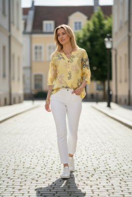 Zoom bild av Ingrid - Mönstrad Bomullstopp med knappar - Gul - One size