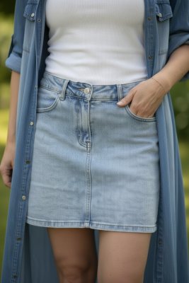 Zoom bild av Kort Jeanskjol - Ljus denim